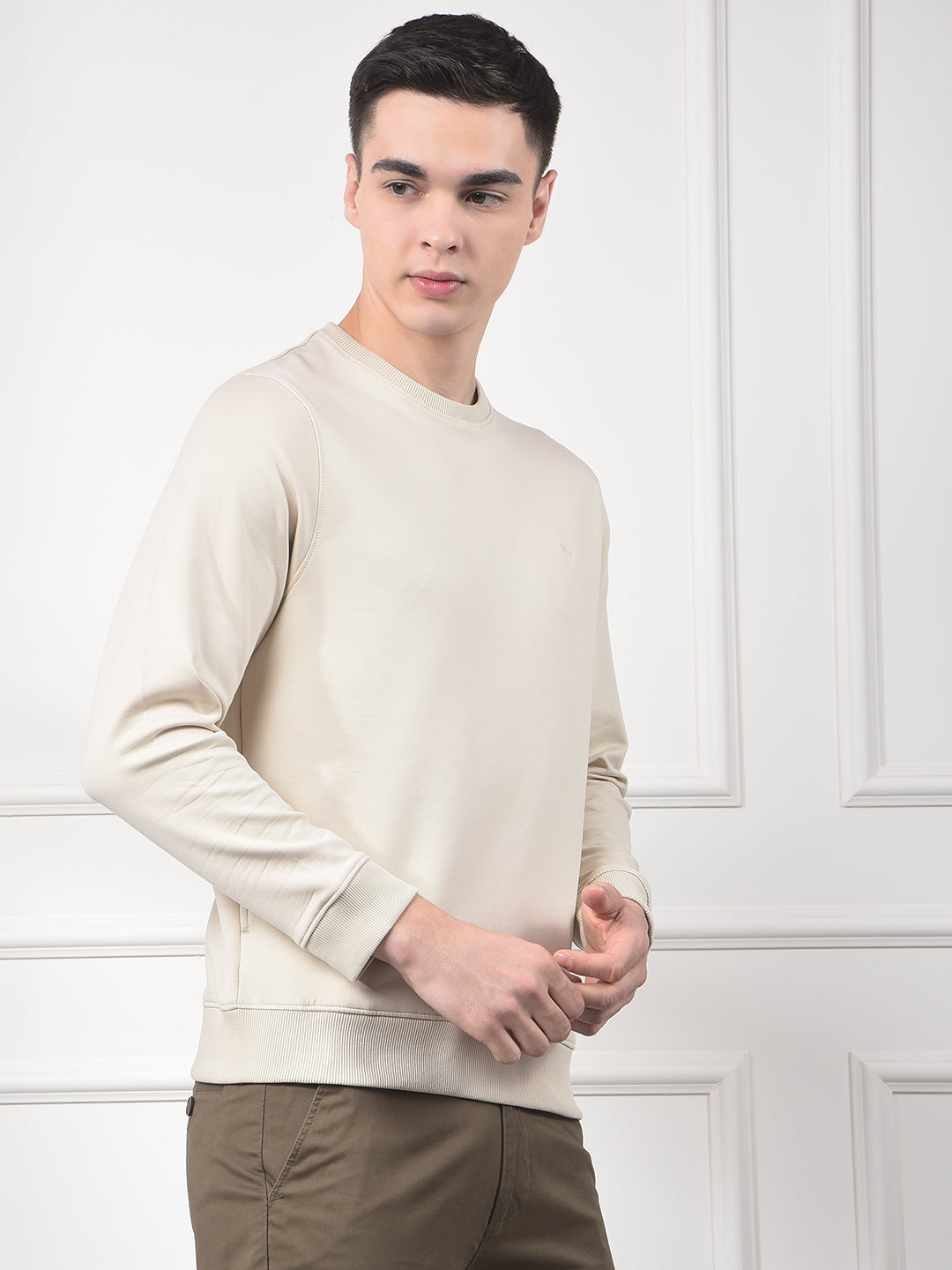 Beige Typographic Print Sweatshirt