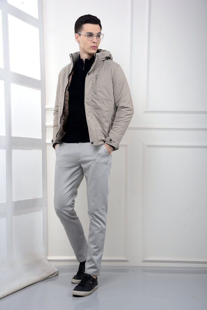 Beige Hooded Neck Puffer Jacket