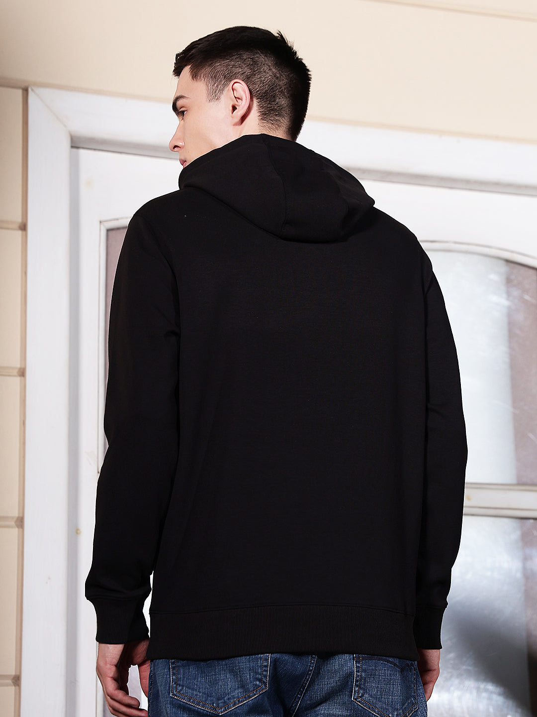 Black Typographic Printed Hooded Sweatshirt