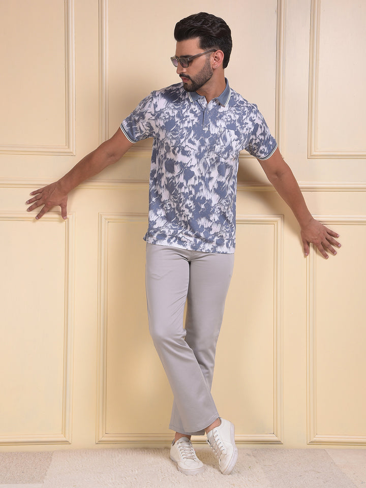 Blue Abstract Print Polo Neck T-Shirt