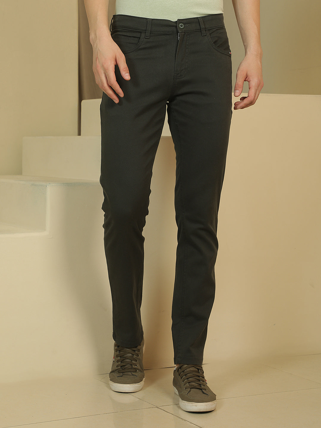 Tailored Earth Olive Dobby Trousers