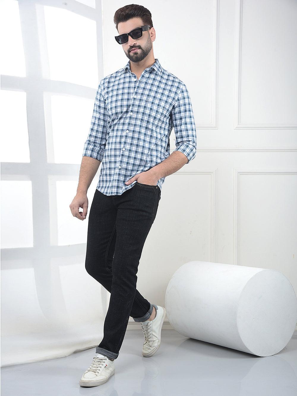 Blue Checked 100% Cotton Shirt
