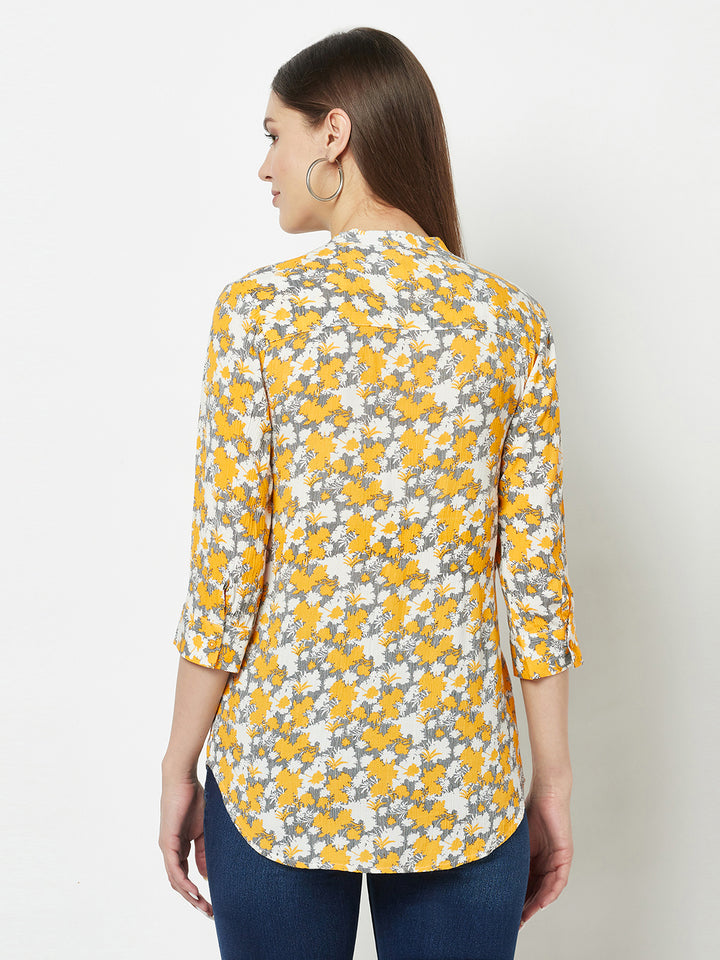  Yellow Abstract Print Top