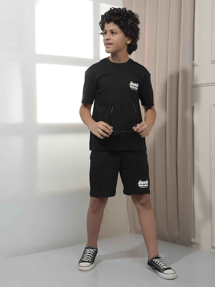 Black Graphic Print Shorts