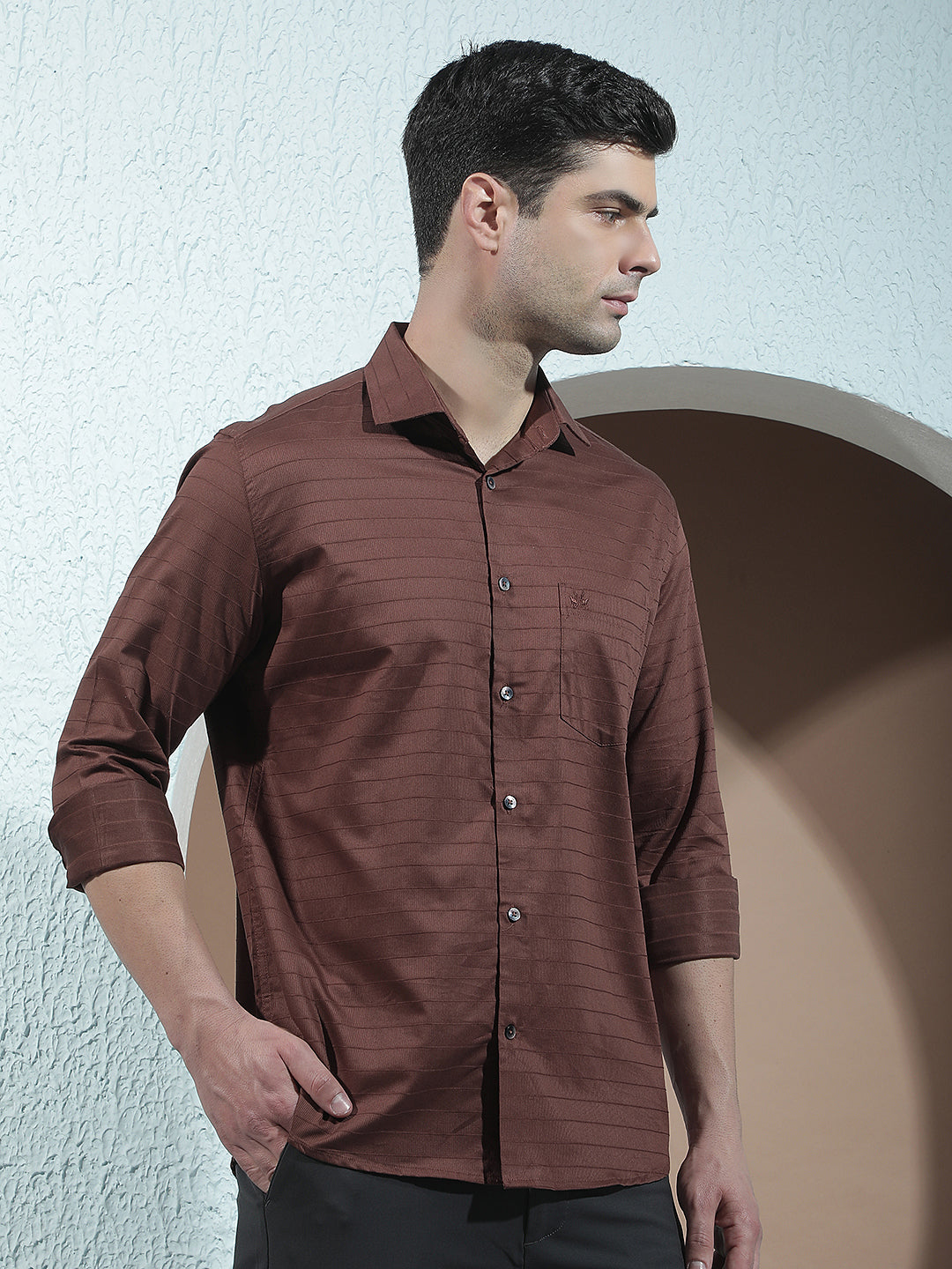 Brown Horizontal Stripes Shirt