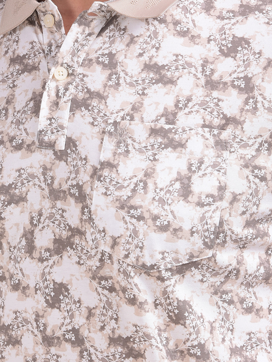 Brown Floral Print Polo Neck T-Shirt
