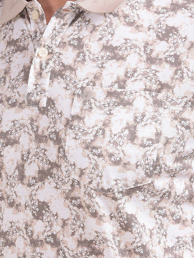 Brown Floral Print Polo Neck T-Shirt