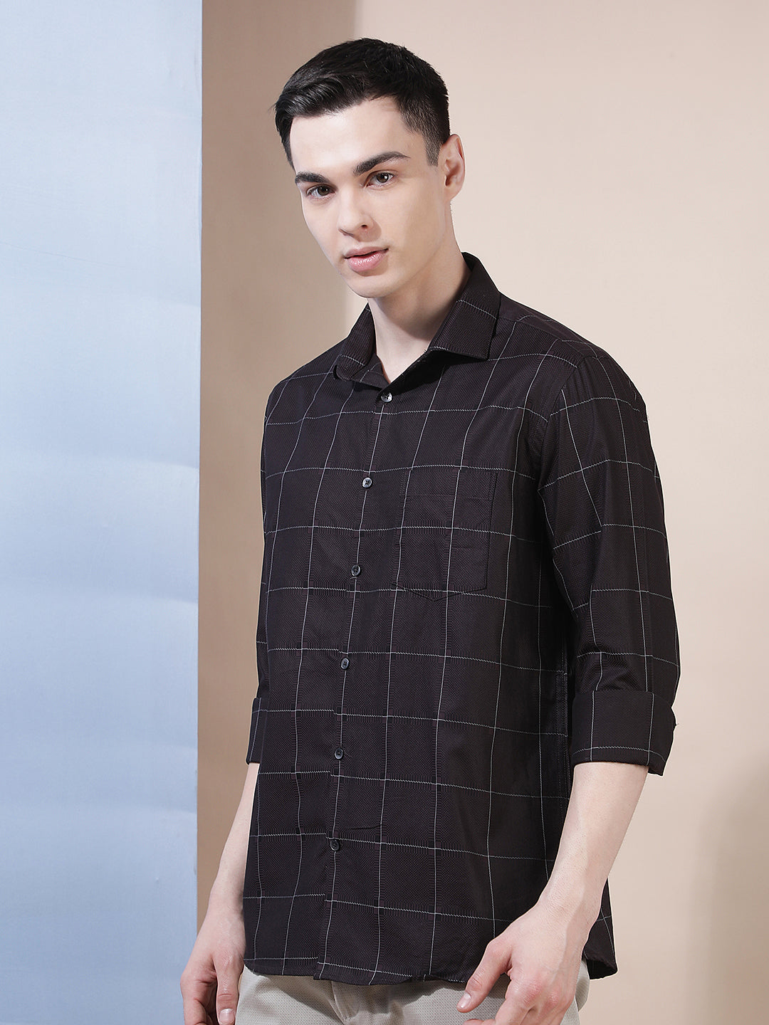 Brown Checked 100% Cotton Shirt