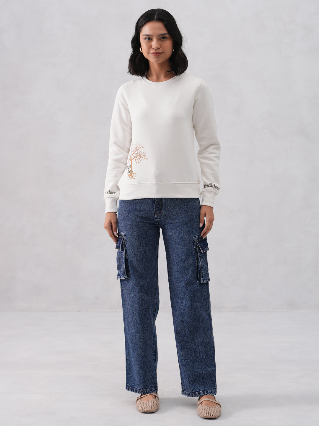 White Typographic Printed Sweatshirt