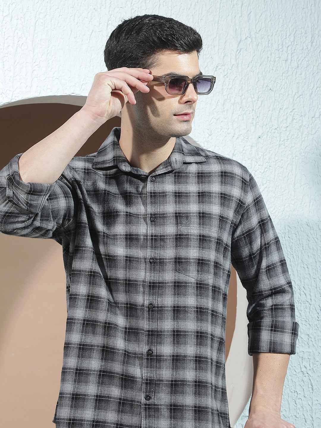 100% Cotton Grey Checked Shirt