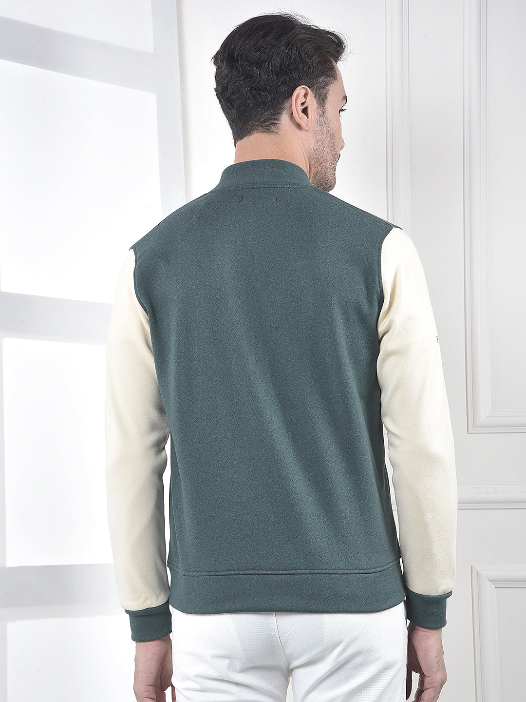 Green Color-Block Varsity Jacket