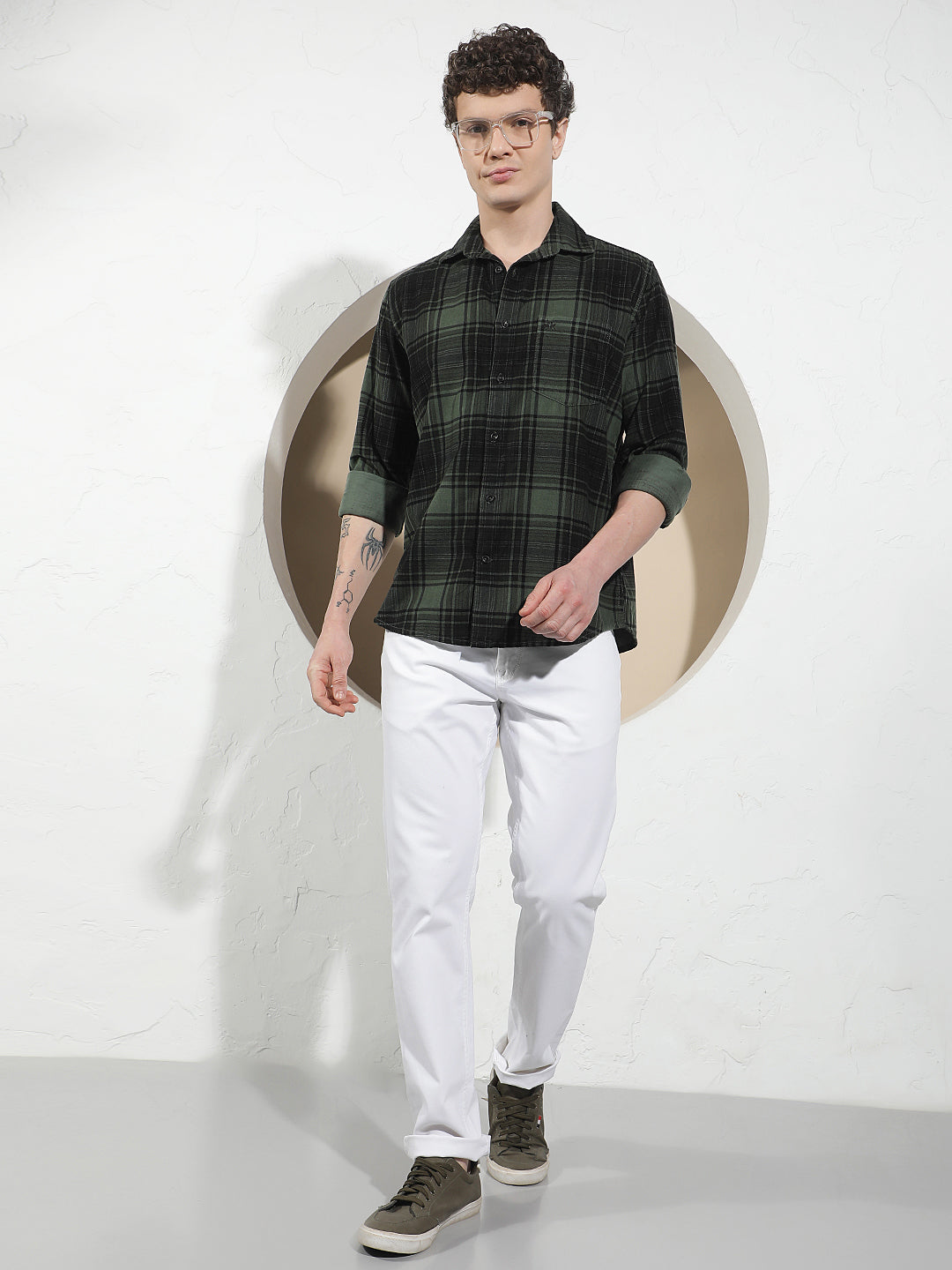 Green 100% Cotton Corduroy Checked Shirt