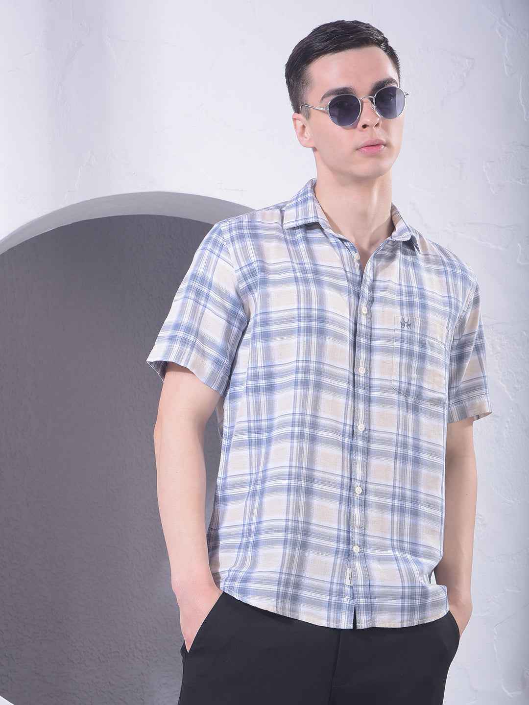 Blue Checked Linen Shirt