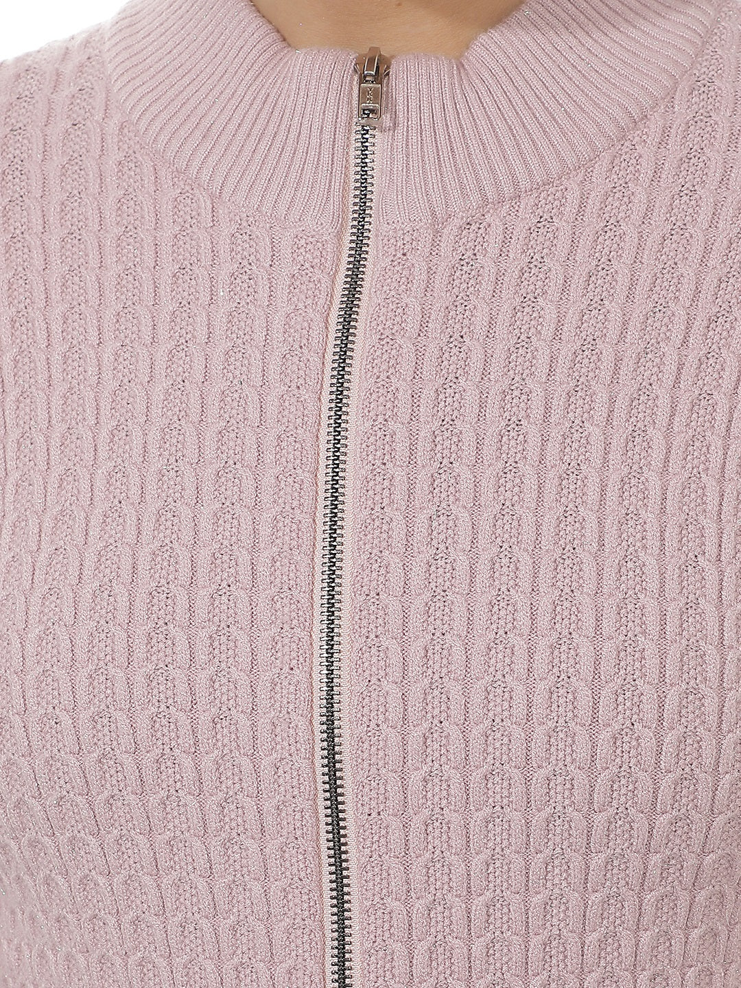 Purple Jacquard High Neck Acrylic Sweater