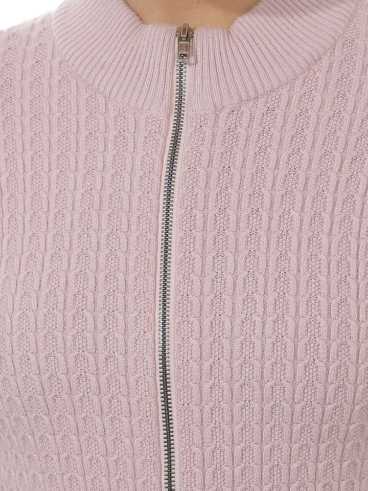Purple Jacquard High Neck Acrylic Sweater