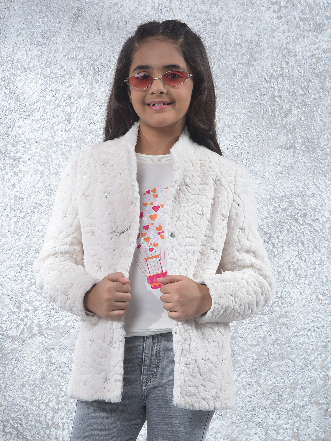 Soft White Textured Embroidered Coat