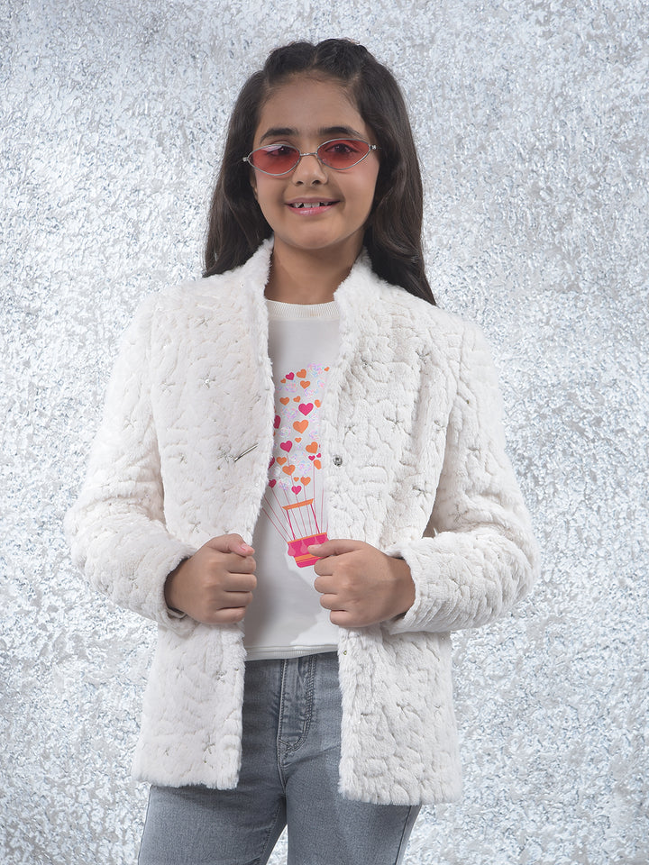 Soft White Textured Embroidered Coat