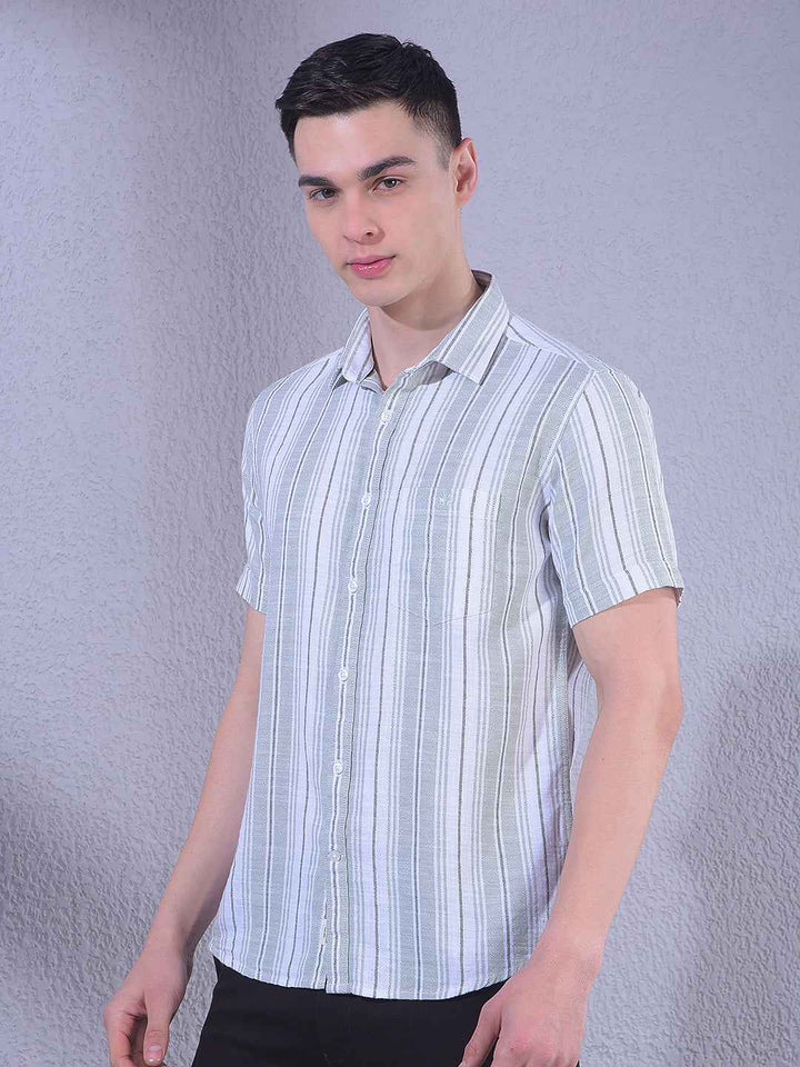 Green 100% Cotton Vertical Stripes Shirt