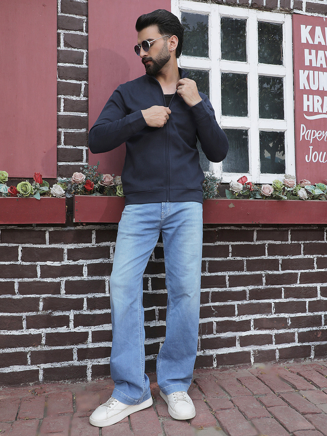 Navy Blue Front Open Sweatshirt