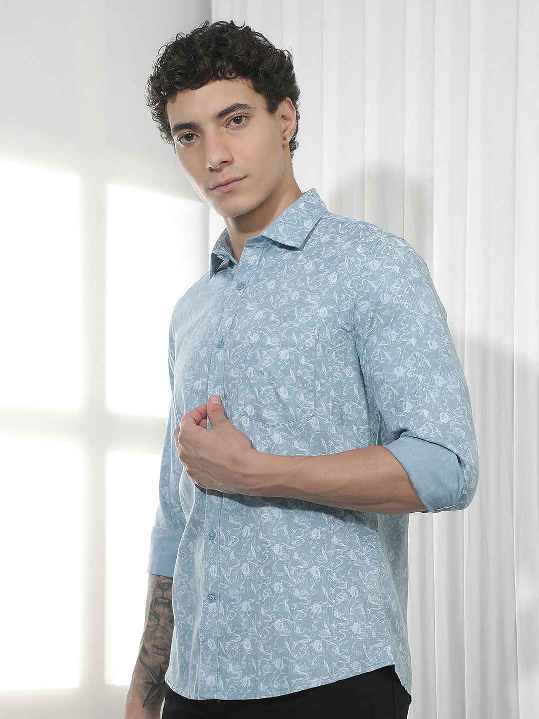 Blue Printed 100% Cotton Shirt