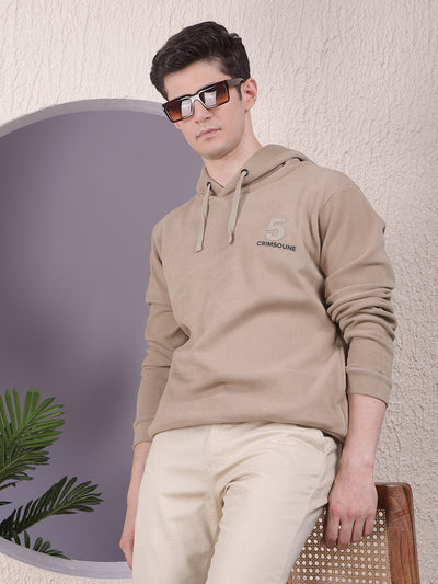 Beige Graphic Print Hooded Neck Sweatshirt