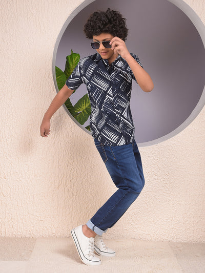 Blue Printed 100% Cotton Shirt