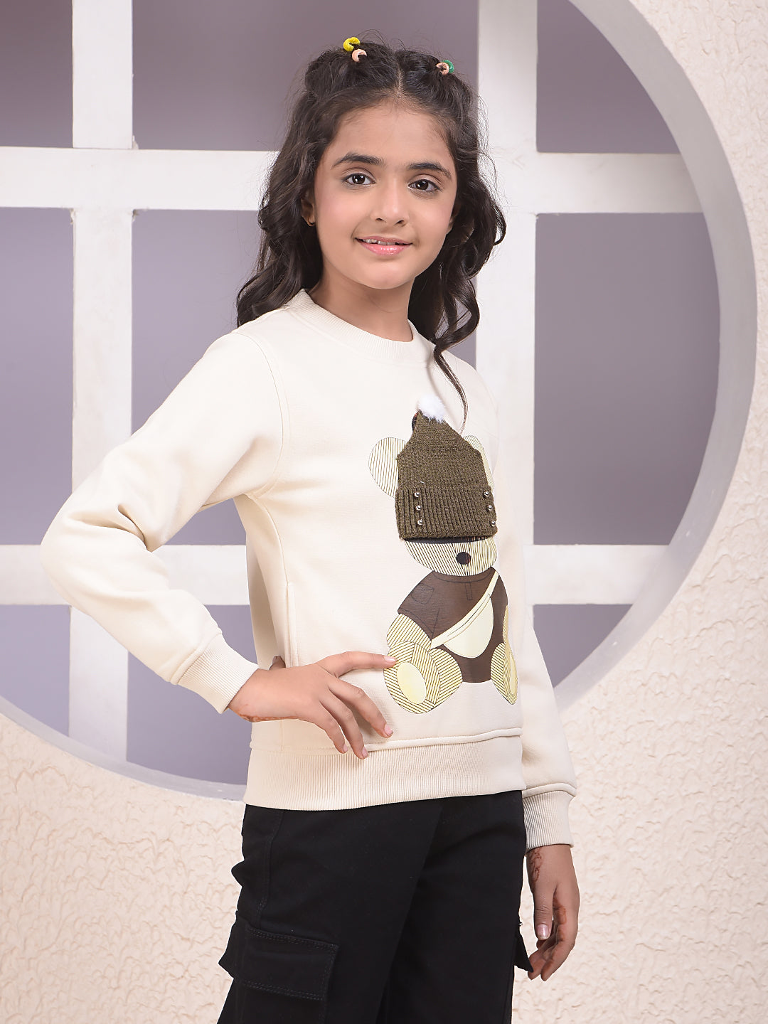 Beige Embroidered Sweatshirt