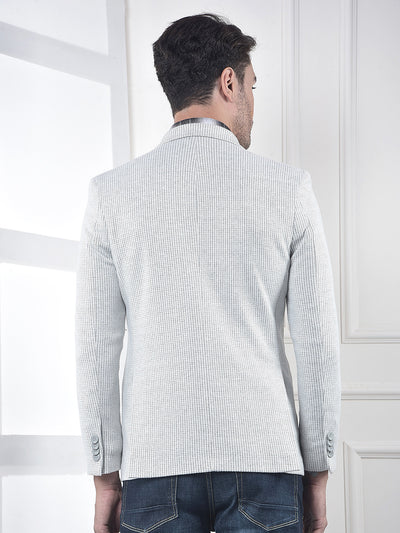 Grey Textured Single-Breasted Blazer