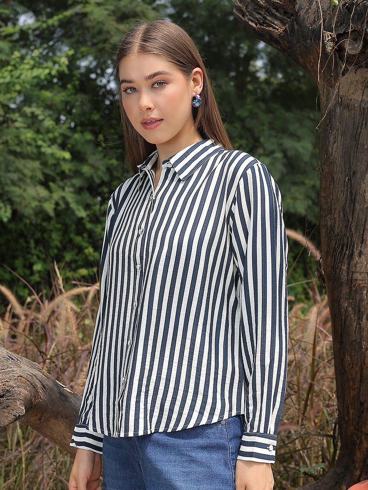 Navy Blue Striped Shirt