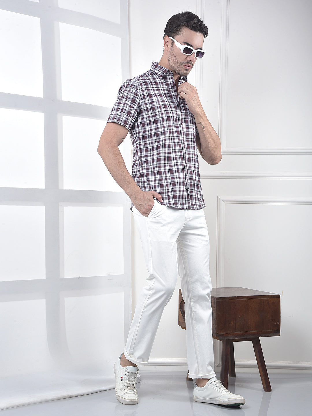 Maroon Checked 100% Cotton Shirt