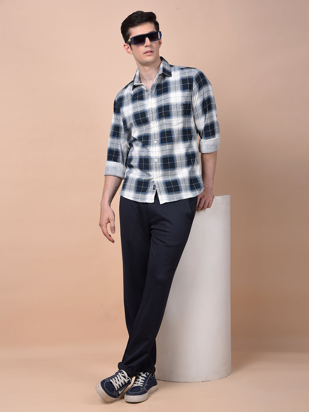 Blue Checked 100% Cotton Corduroy Shirt