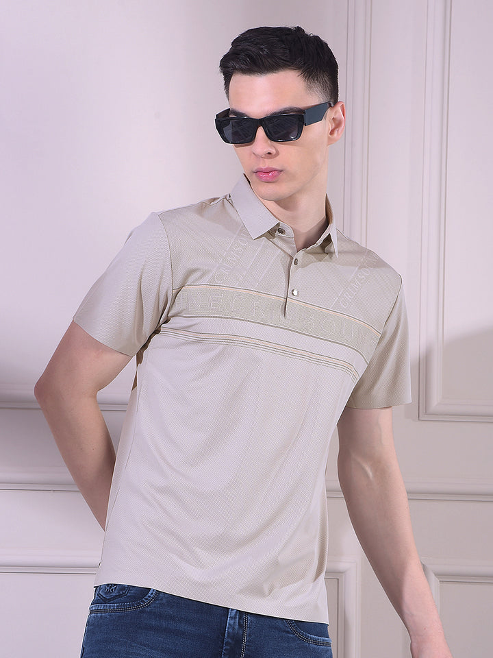 Grey Typographic Print Polo Neck T-Shirt