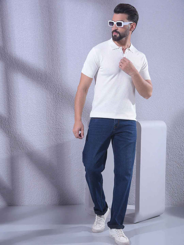 Clean Off White Knit Classic Polo T-Shirt