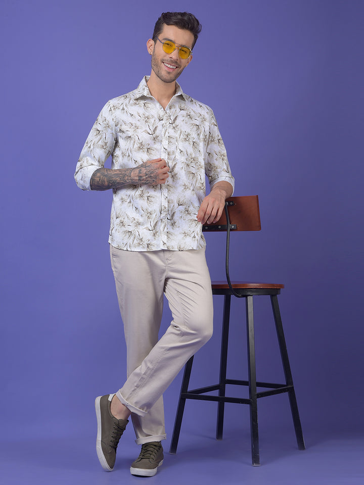 Brown Floral Print 100% Cotton Shirt