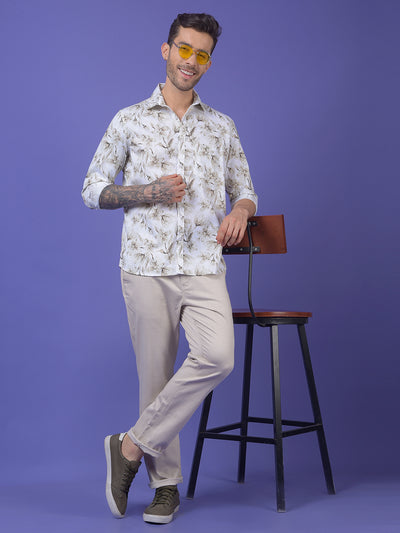 Brown Floral Print 100% Cotton Shirt