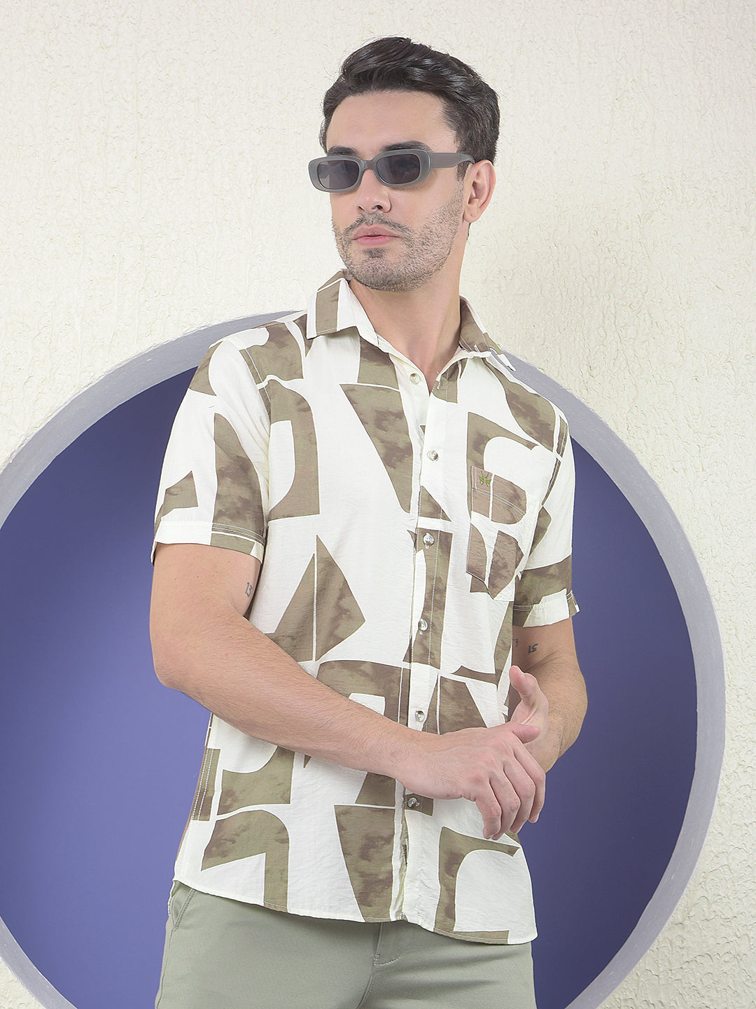 Geo Blocks Olive Printed Shirt