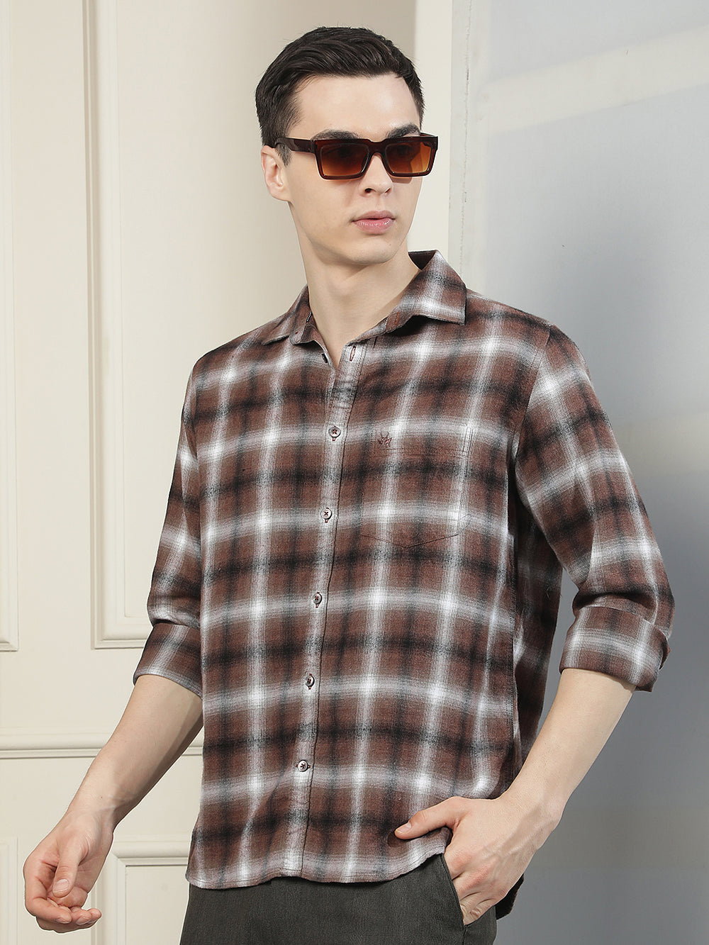Brown Checked 100% Cotton Shirt