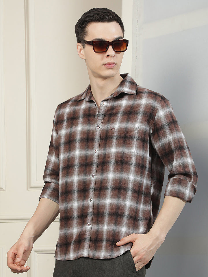 Brown Checked 100% Cotton Shirt