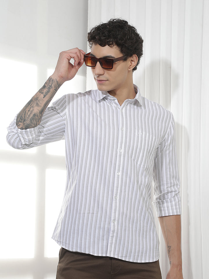Green Vertical Striped 100% Cotton Shirt