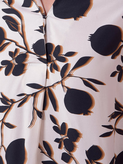 Black Floral Print V-Neck Top