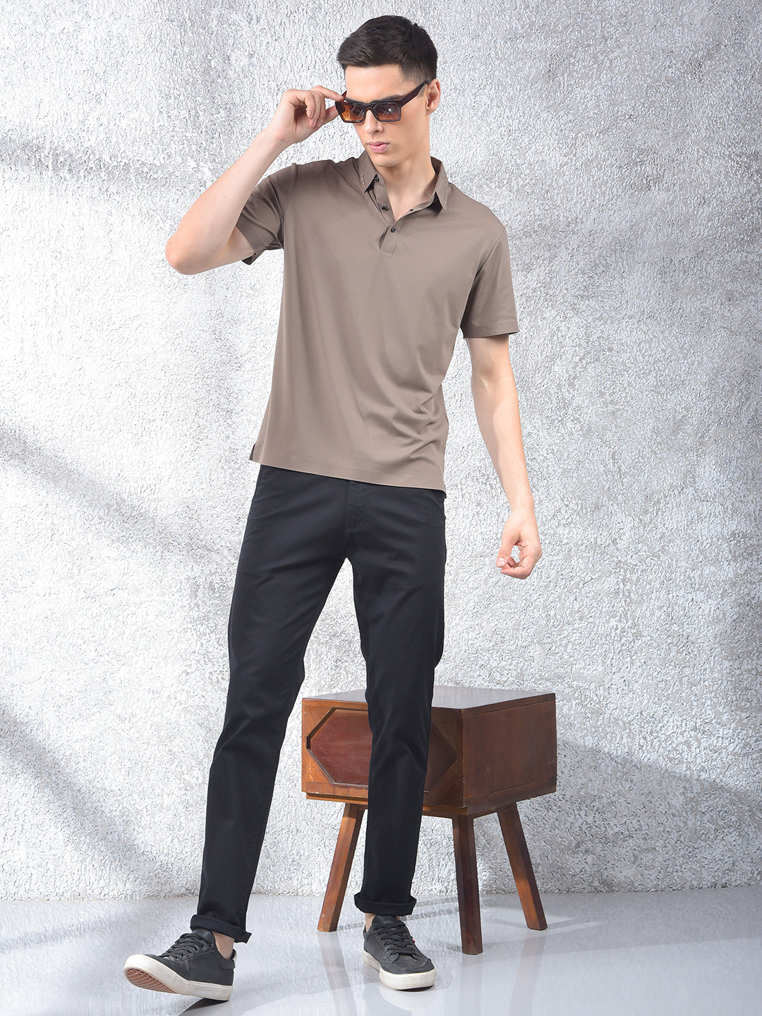Style Detailing Grey Polo Neck T-Shirt