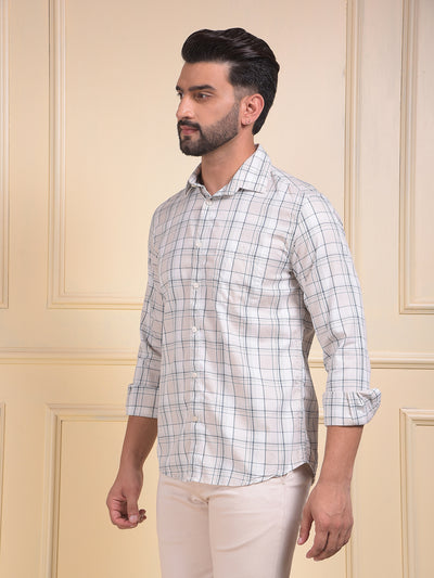 Beige Checked 100% Cotton Shirt