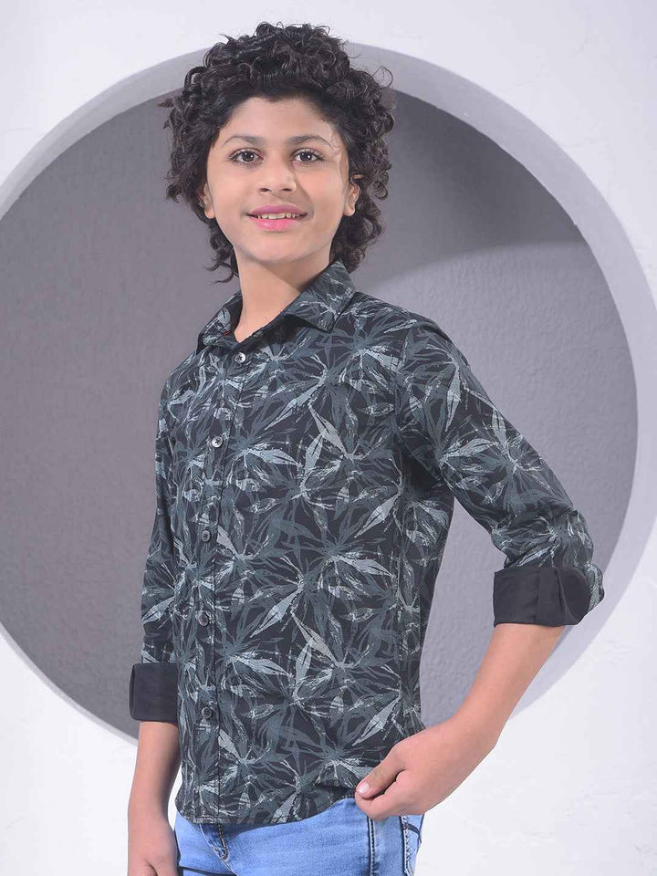 Black Floral Print Modal Shirt