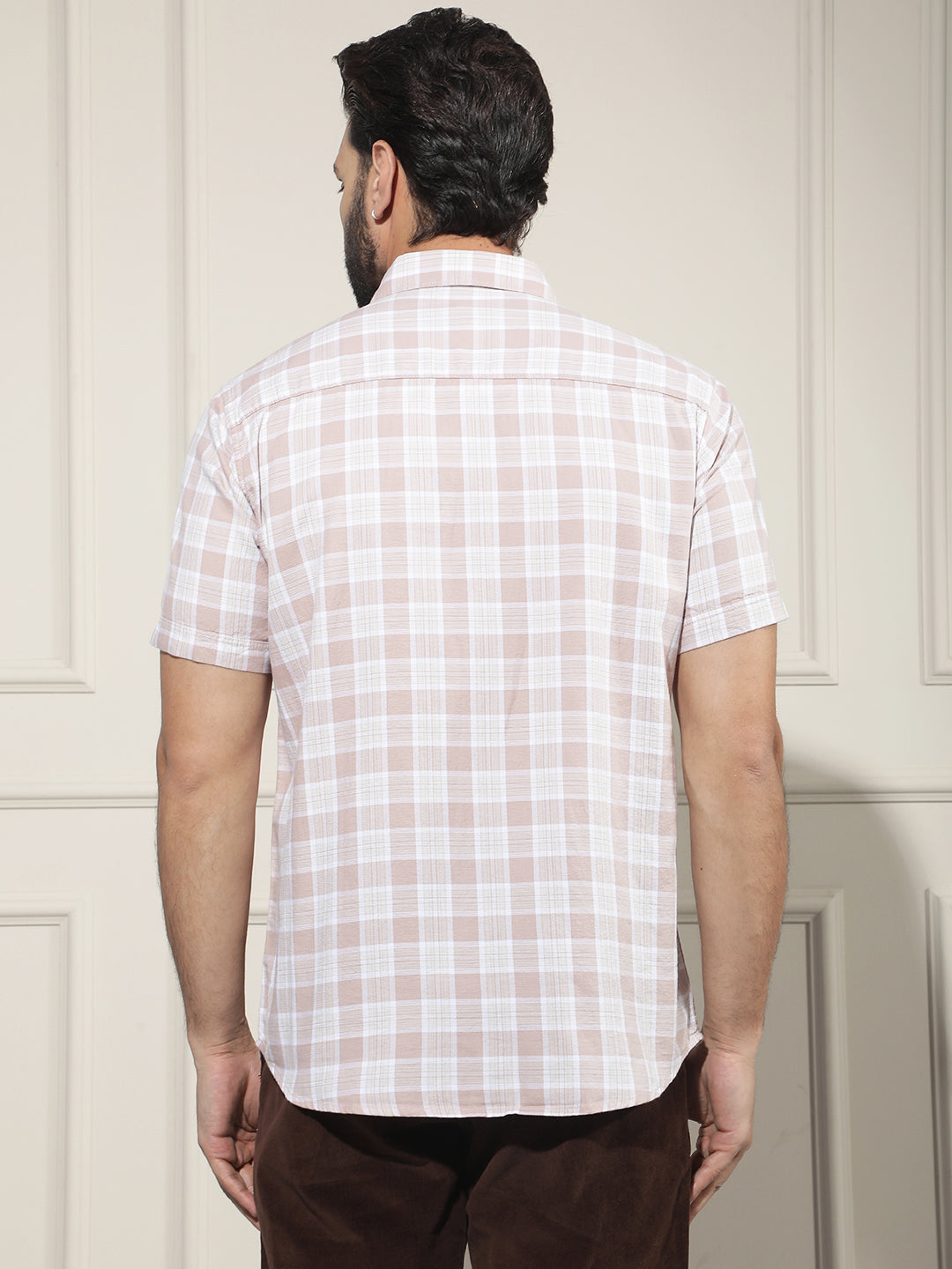 Peach Checked 100% Cotton Shirt