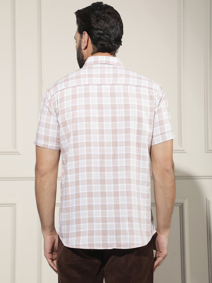 Peach Checked 100% Cotton Shirt