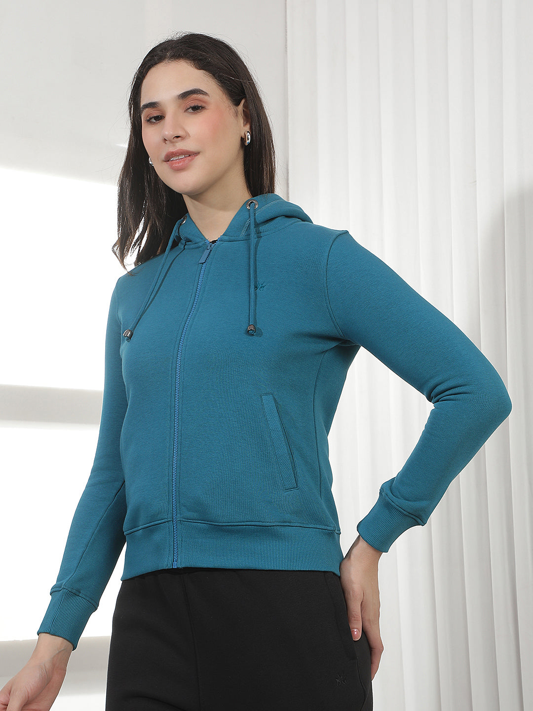 Green Hooded Front-Open Sweatshirt