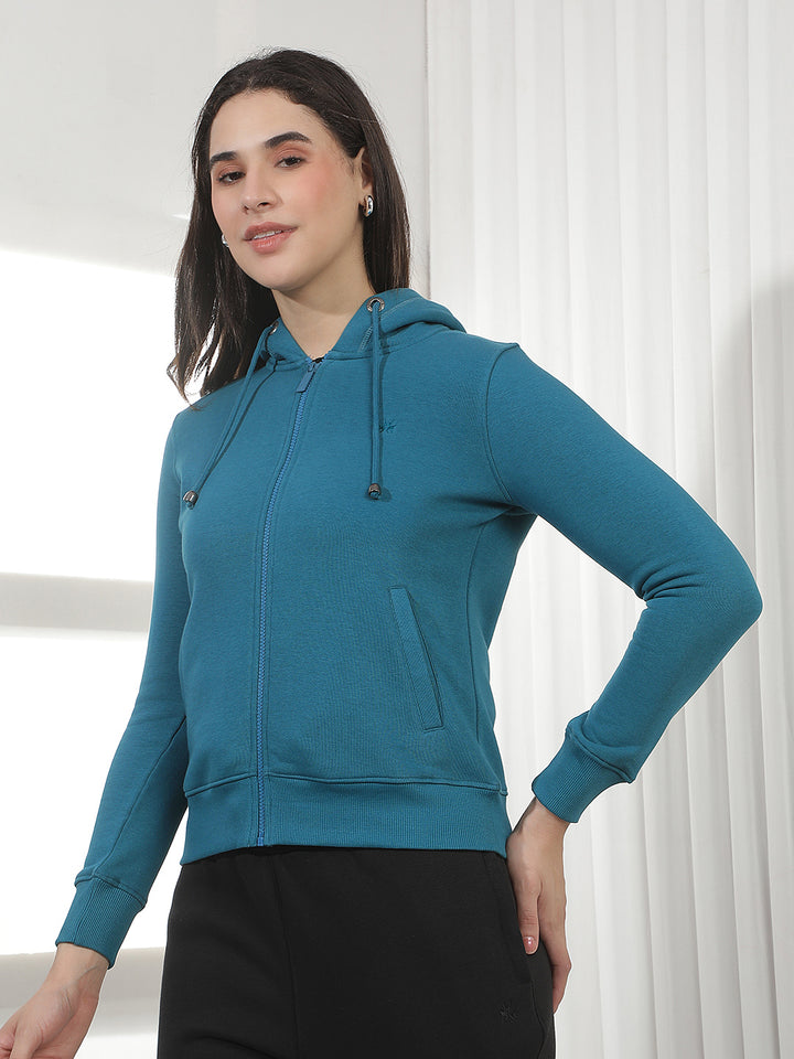 Green Hooded Front-Open Sweatshirt