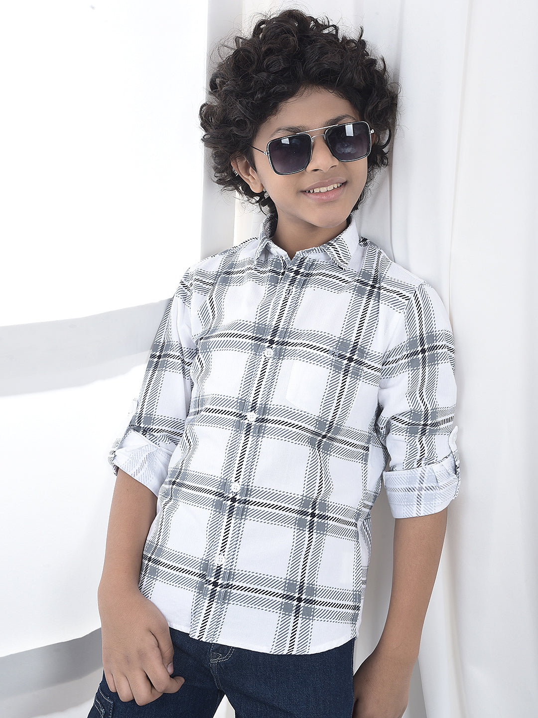 Grey Checked 100% Cotton Corduory Shirt