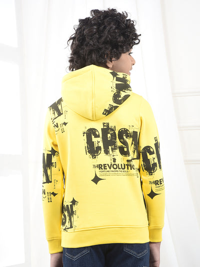 Yellow Typographic Print Hooded Neck Sweatshirt