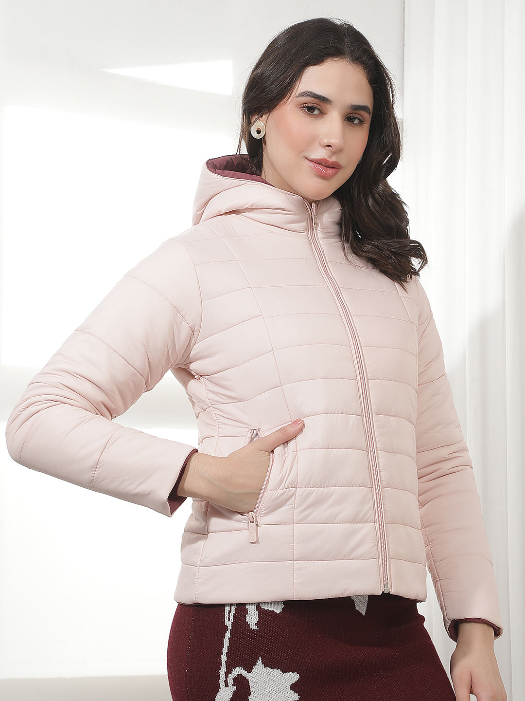 Pink Hooded Puffer Reversible Jacket